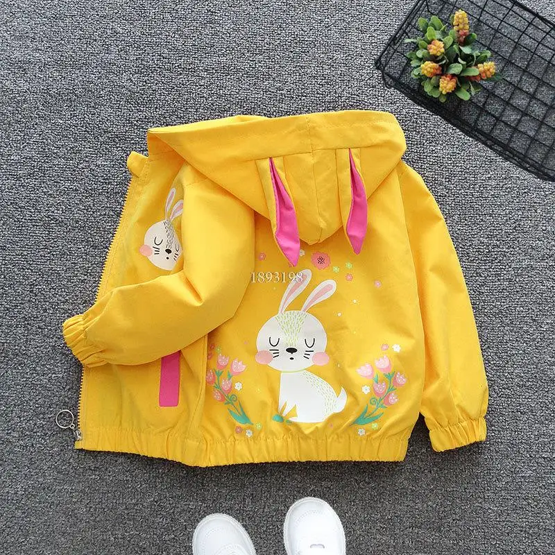 

2021 New Autumn Girls Windbreaker Jacket Clothes Children Short Kids Cute Rabbit Ear Hooded Tops
