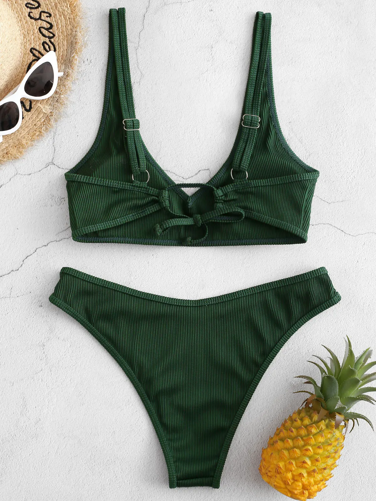 ZAFUL Textured Ribbed Bikini Swimsuit 2020 Rib Special Fabric Strapping Waistcoat Removable Padded V Neck Two-Piece Suits | Спорт и