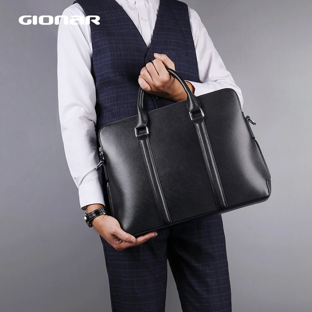GIONAR роскошный кожаный портфель для мужчин сумка ноутбука 15 дюймов офисный бизнес