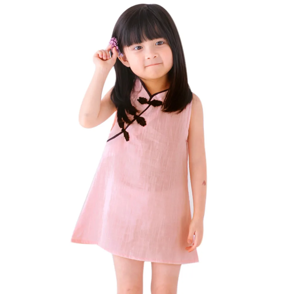 Детское платье из хлопка и льна без рукавов с цветочным принтом | Детская одежда