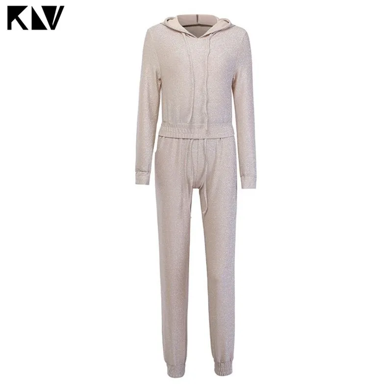 Женский Блестящий спортивный костюм с блестками толстовка капюшоном и высокой