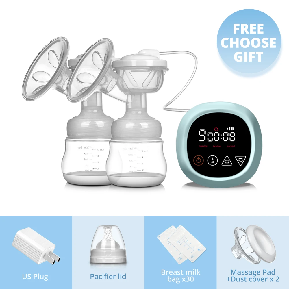 2021 NEW Bilateral Electric Breast Pump Suction Large Automatic Massage Postpartum Milk Maker LCD Touch Screen Control BPA Free double electric breast pump