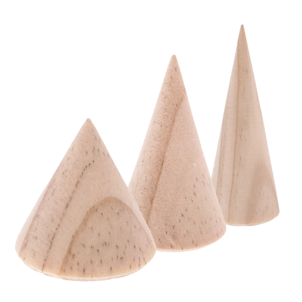 

18Pcs Unfinished Cone Wood Wooden Wedding Ring Rack Jewelry Display Stand DIY 3mm 5mm 8mm