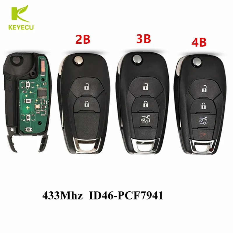 KEYECU Замена новый 2/3/4 Кнопка флип дистанционный брелок 433 МГц PCF7941 для Chevrolet Cruze Avo 2014