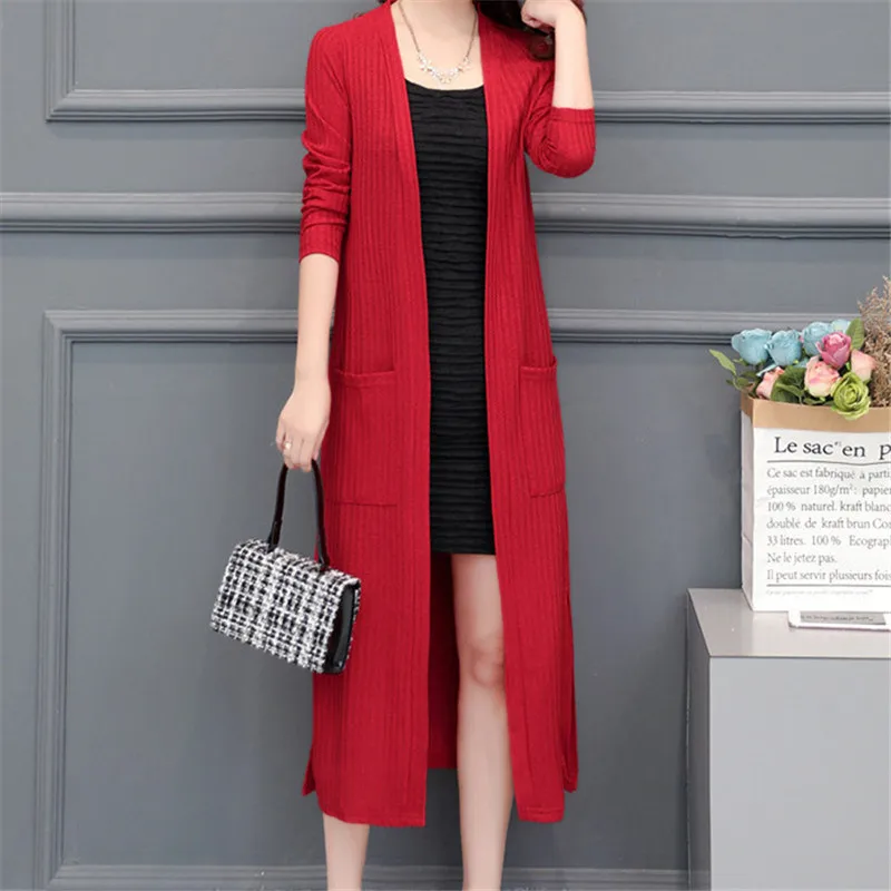 Женский вязаный кардиган Длинная ветровка верхняя одежда Солнцезащитная A152