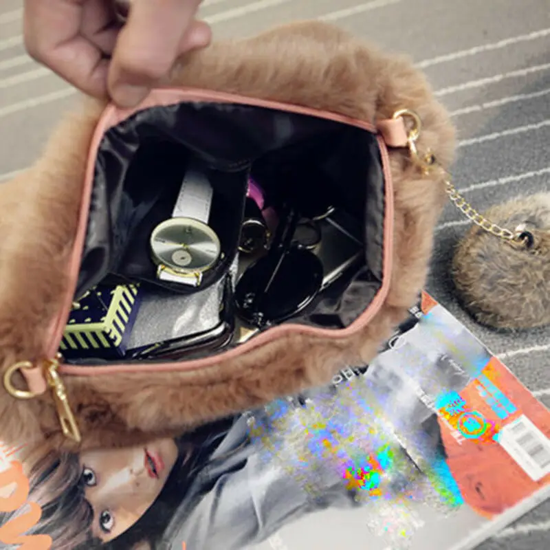 Сумка через плечо из искусственного меха для женщин Дамский мессенджер плюшевые