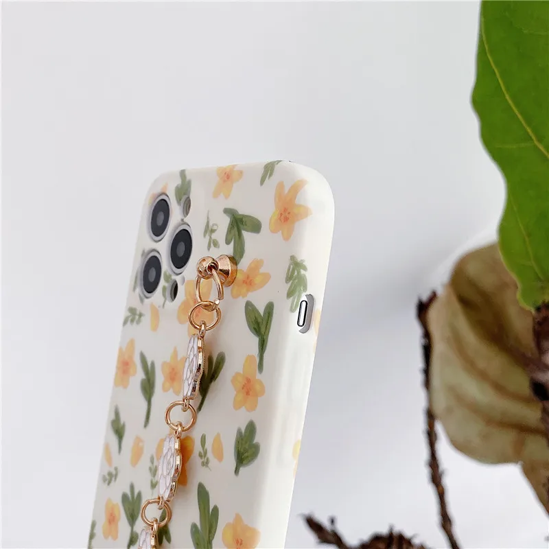

Cute Flower Wrist bracelet Phone Case For iphone 12 11 Pro Max X XR Xs max 7 8Plus SE2020 Painting Flower Protective case