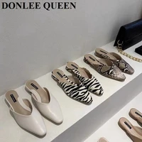 new brand slippers women square toe slip on mules shoes fashion zebra snake pattern low heel ladies slides female spring loafers