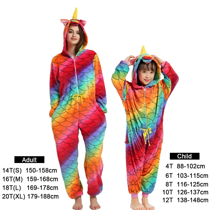 Пижама в виде единорога для взрослых зимняя одежда сна кигуруми панда кролик