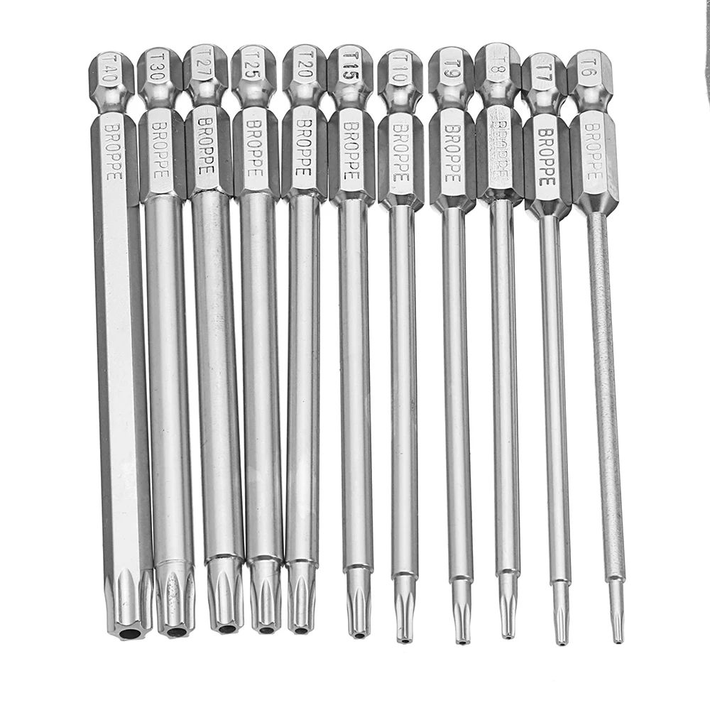 

Broppe 11pcs 100mm Long Steel Magnetic Torx Hex Security Electric Screwdriver Bit Set for Magnetic Screwdriver Bit Tool Set