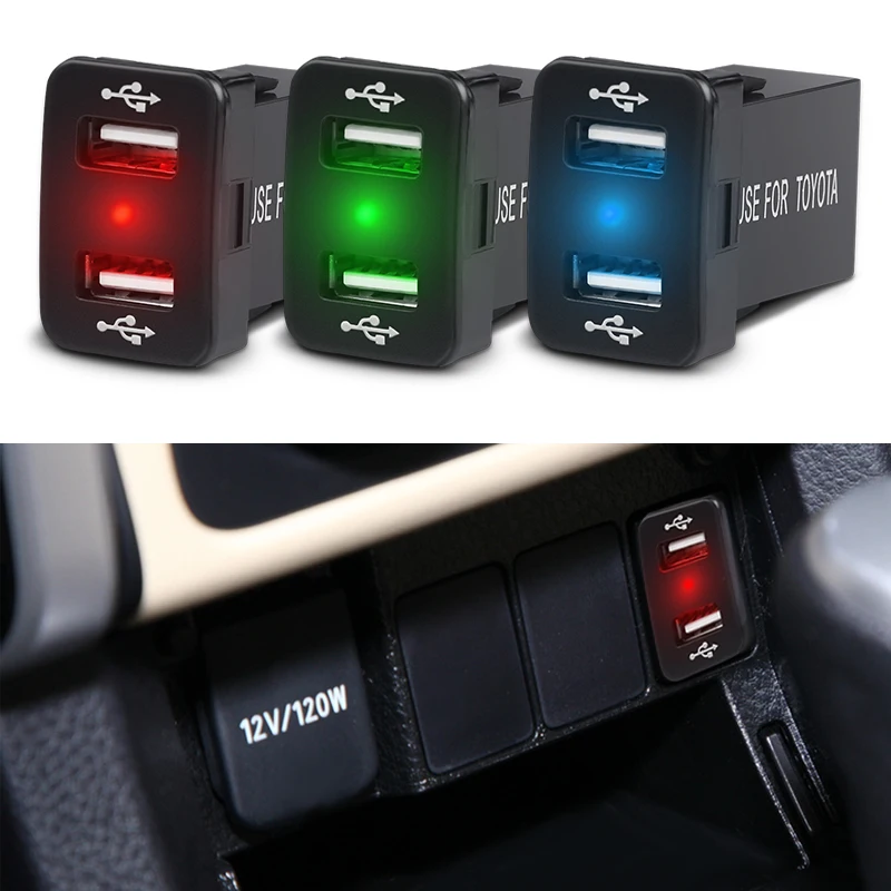 

1pcs For Toyota Car Charger 5V 4.2A Dual USB Car Charger Dual Port 2.1A+2.1A 12V 24V LED Display Charger For Toyota Corolla Reiz