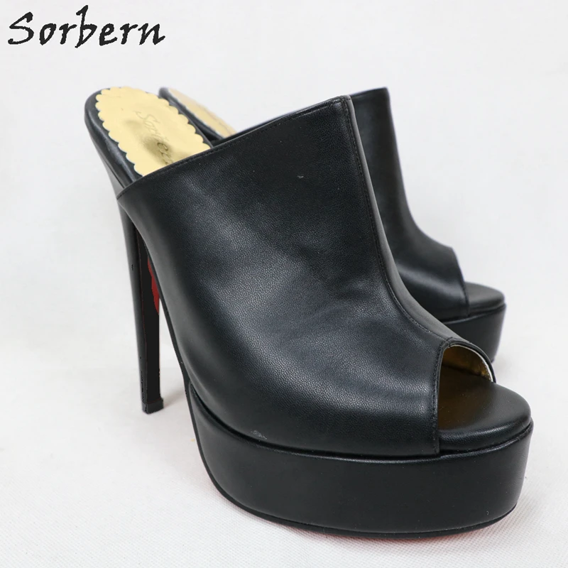 Sorbern/черные туфли без задника с открытым носком женская летняя обувь на платформе