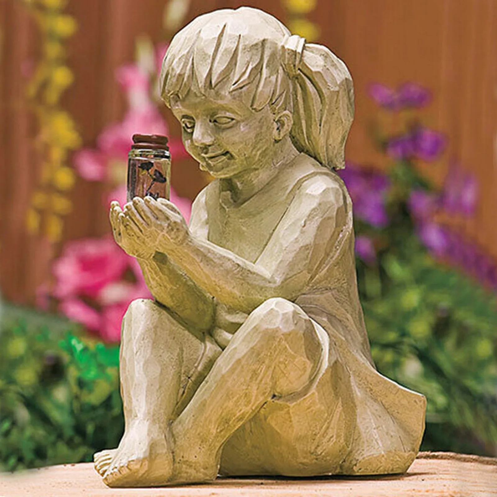 

LED children's statue garden decoration solar luminous resin sculpture boy and girl sculpture statue garden decoration