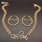 Луер настраиваемым именем серьги и ожерелье комплектиз нержавеющей стали Стразы кубинская цепь ожерелья бамбуковые обручи с буквенным принтом, высокое качество, прекрасный подарок