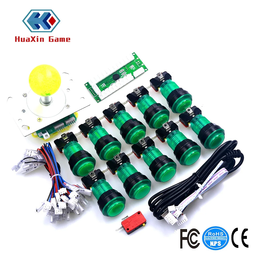 

DIY Arcade Games Replacement Part Kits LED USB Encoder Board PC 2/4/8 Way Joystick Wire Push Buttons Switch Cables - Green Sets