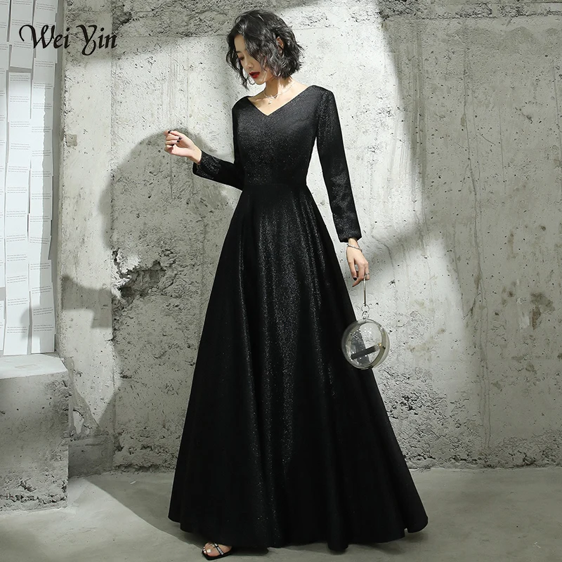 Женское платье с длинным рукавом wei yin AE0244 черные вечерние платья знаменитостей