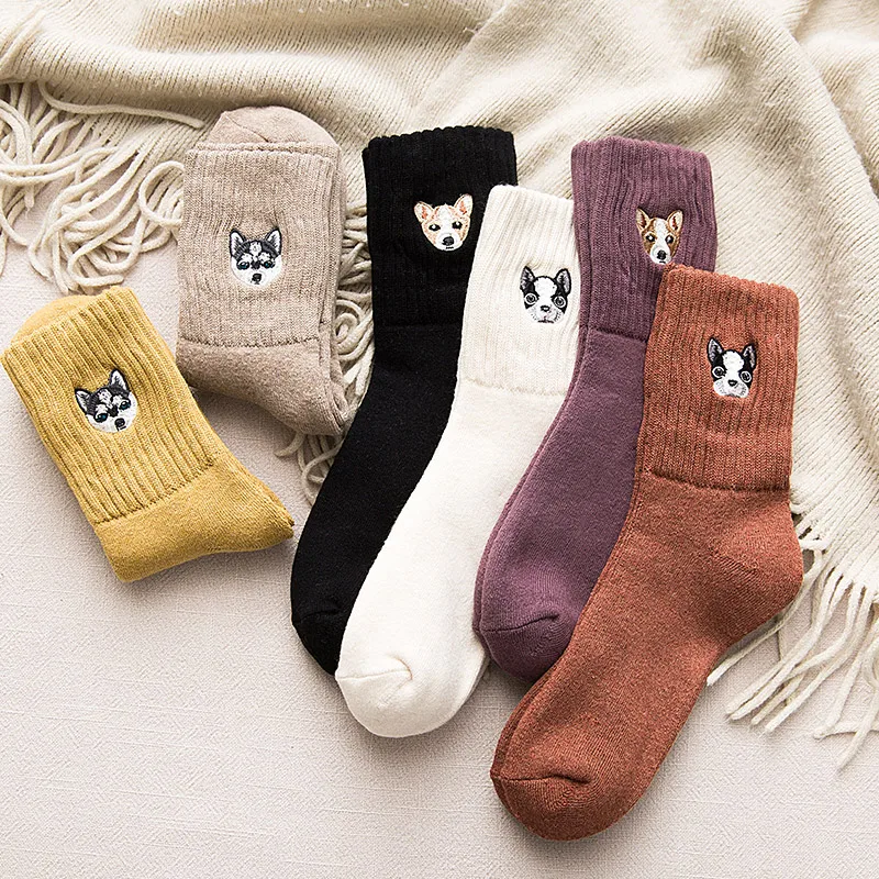 

Женские носки, чулки до середины икры, утепленные махровые носки в Корейском стиле преппи стиле, Длинные чулки в японском стиле, милые носки ...