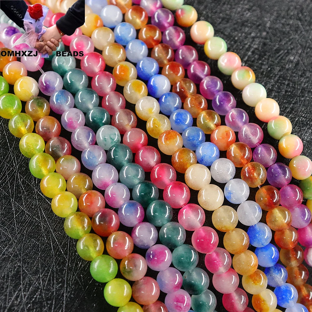 

OMH Z17 8mm Colorful DIY Accessories Decorated With Semi-finished Buttons Agate Round String Quartzite Natural Jade Loose Beads