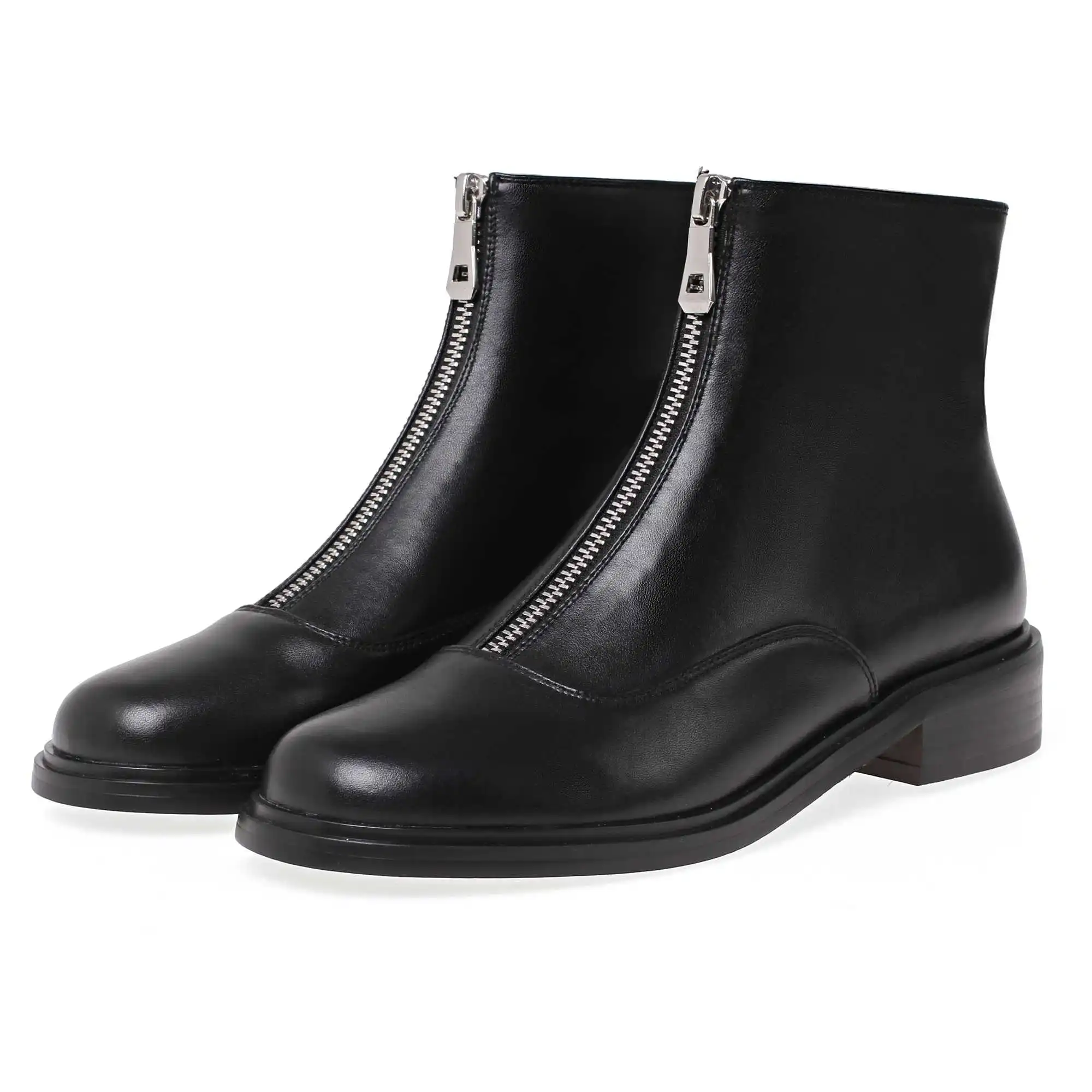 Черный krazing pot winter warm leisure simple style genuine leather solid round toe low heels women fashion Zipper punk ankle boots L00 - Цвет: Черный