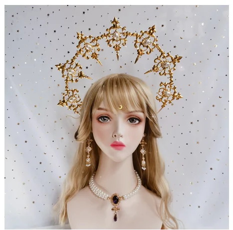 

Gorgeous White Rose Angel Wings KC Gothic Lolita Court Crown Halo Aperture Princess Queen Pope Props Cosplay Notre Dame Headband