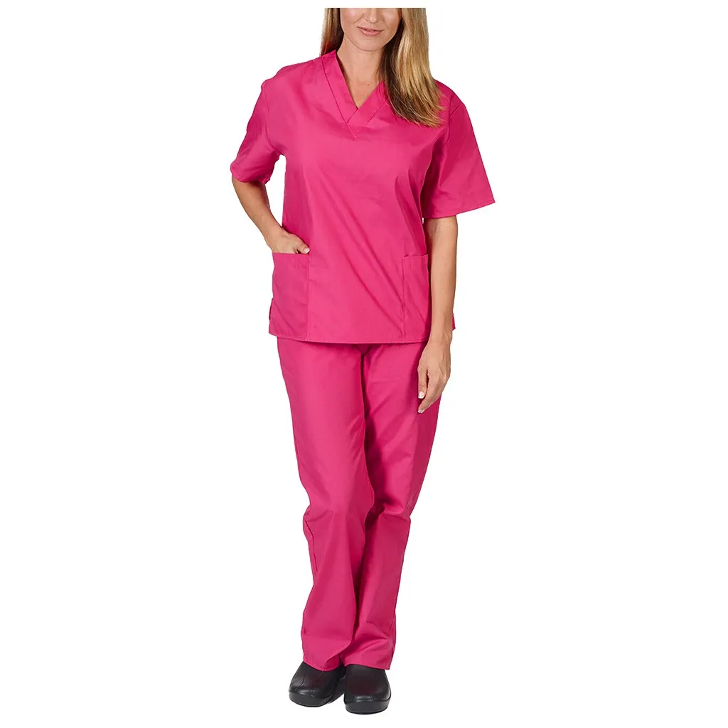 Men Women Short Sleeve V-neck Tops+pants Nursing Working Uniform Set Suit Nurse hot |