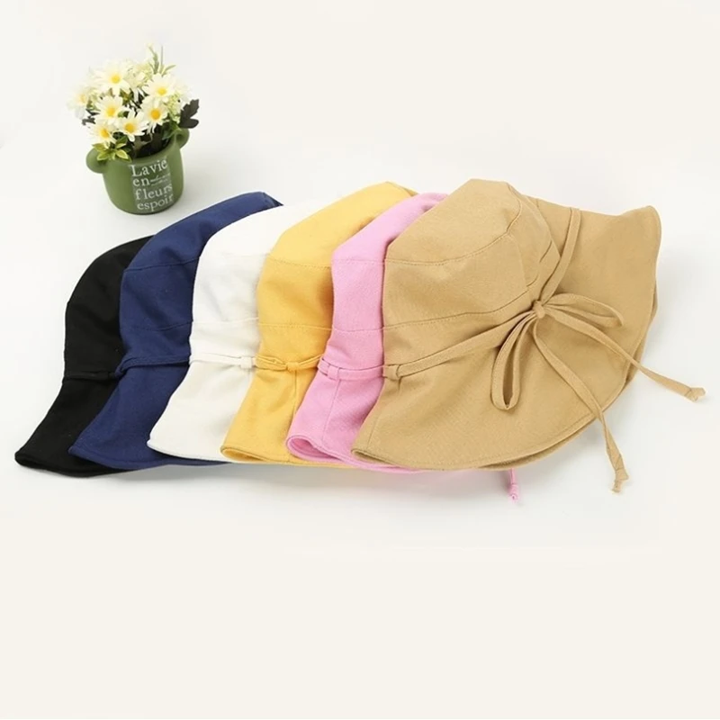 

New Cotton Beach Bow Hats For Women Hat Female Lady Bucket Hat Hat Summer Woman Anti-Uv Panama Summer Sun Cap Viseira