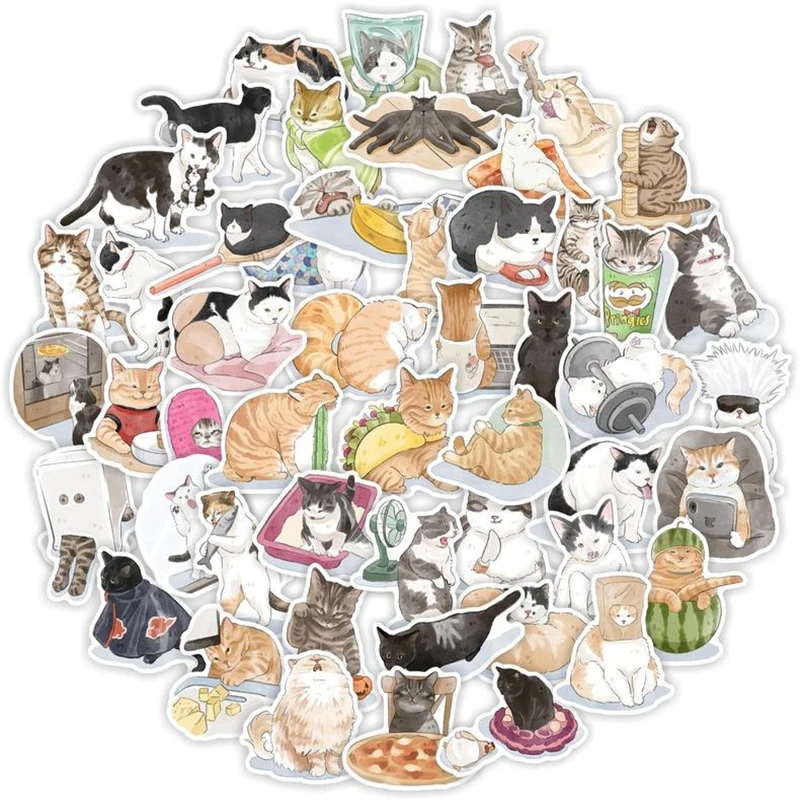 

10/30/50PCS Cute Cat Stickers Kawaii Animal Decals DIY Suitcase Laptop Guitar Car Graffiti Cartoon Sticker Kids Toy Wholesale