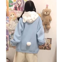 houzhou kawaii bunny hoodie women japan preppy style rabbit ears soft girl cute pullovers oversized cartoon sweatshirt teens