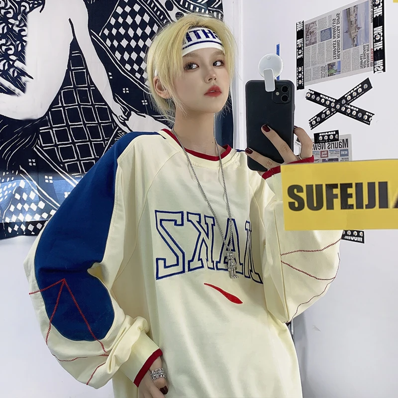 

Женский свитер Новинка 2021 популярный свободный парный Топ Harajuku BF в Корейском стиле универсальный модный Молодежный топ с круглым вырезом
