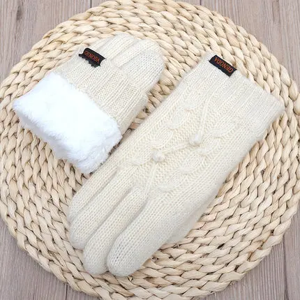 B16 white beige Высококачественные осенние зимние женские вязаные перчатки, перчатки с сенсорным экраном, бархатные толстые теплые шерстяные кашемировые однотонные перчатки, Женские варежки - Цвет: B16 white beige