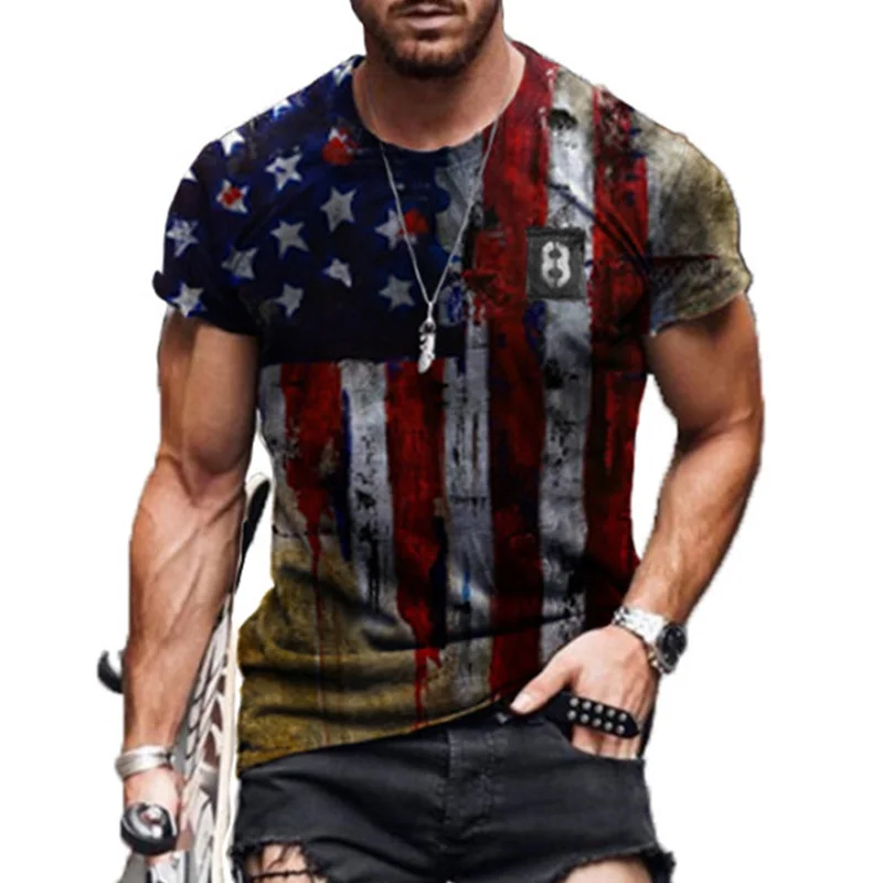 

Summer3D Printing American Flag Fashion Handsome MenT-Shirt Casual Breathable Short Sleeve Oversized T-Shirt Fashion O-Neck Tops