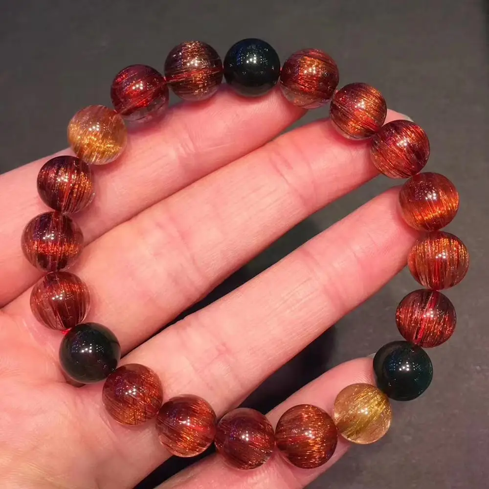 Браслет из натуральной меди цветной рутилированный кварцевый кристалл кошачий