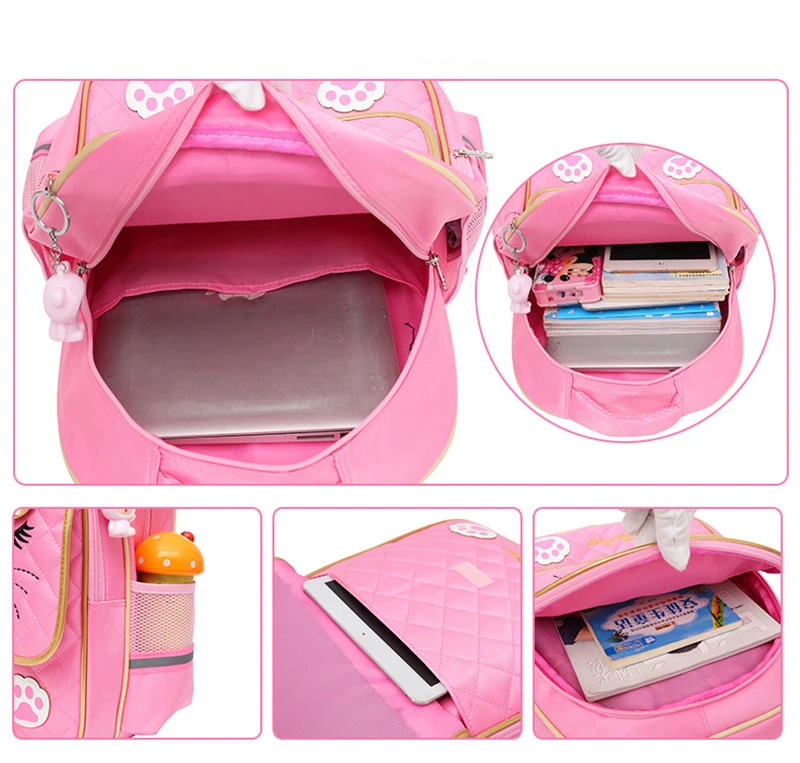 Cartoon Cute Cat School Bags Orthopedic Backpacks for Girls Waterproof Princess Schoolbags Pretty Bowknot Kids Book Bag Mochilas