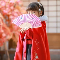 kids red hanfu cloak chinese style traditional and ancient winter warm embroidery cape classical folk dance stage costumes vo441