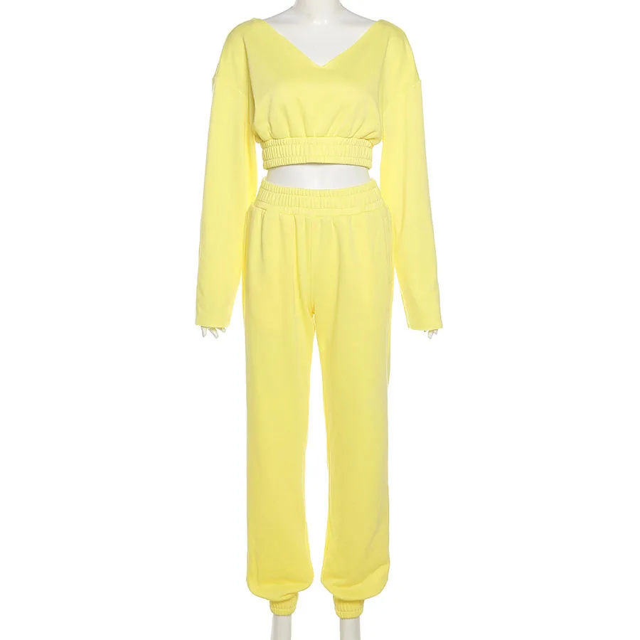 

Sisterlinda Casual Sporty Tracksuit Women 2Piece Set V-Neck Thicken Pullover Top+Harem Pants Workout Matching Outfits Streetwear