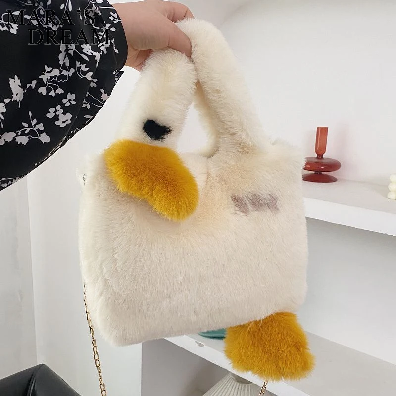

Mara's Dream Women Bucket Bag Faux Fur Lady Small Casual Tote Shoulder Bags Plush Cute Design Female Clutch Purse Handbags Bolsa