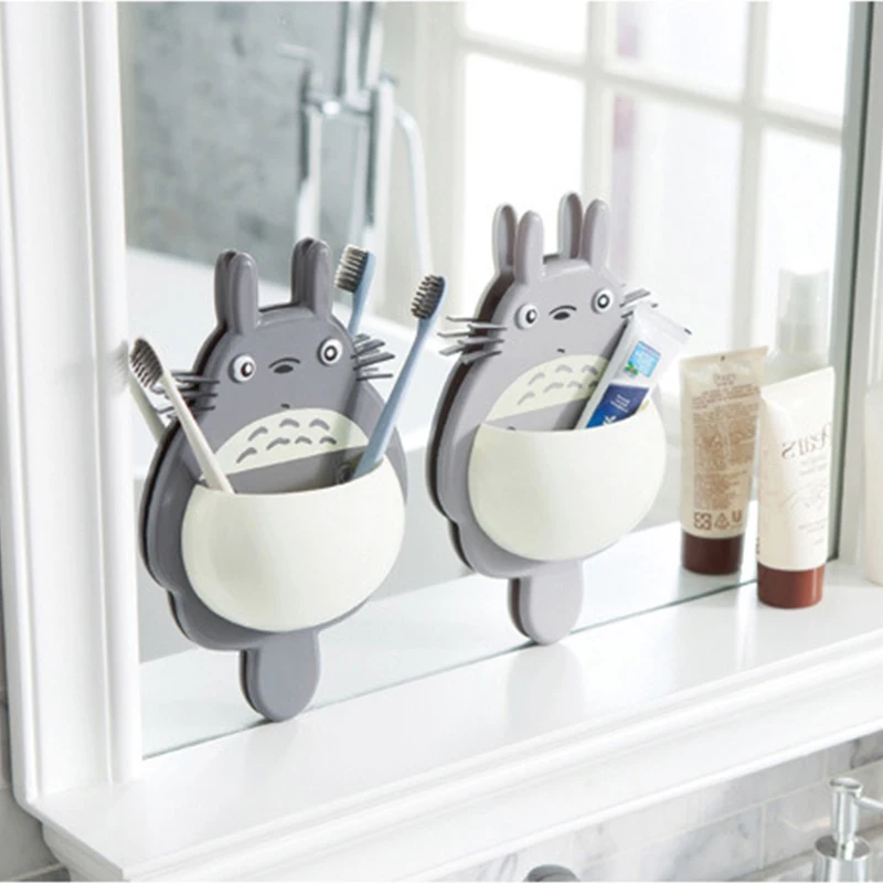 

Toothbrush Holder Wall Mount Cute Cartoon Totoro Sucker Box Bathroom Organizer Tools Household Cleaning Bathroom Accessories