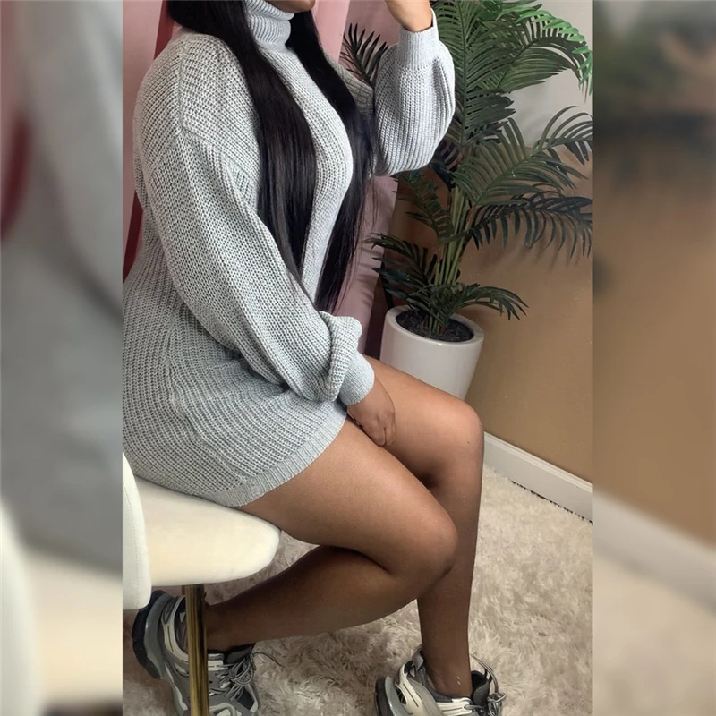 

Zoctuo Solid Mini Dress Turtleneck Long Sleeve Sexy Dresses For Women 2020 New Sweater Dress Fashion Casual Club Party Dress