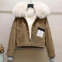 2021 winter fashion plus velvet thick denim jacket women korean loose casual rabbit fur liner real fur collar parkas outerwear