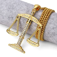 1 hip hop jewelry justice balance scales pendant necklace men women rhinestone rocket pendant necklace gold color big pendants