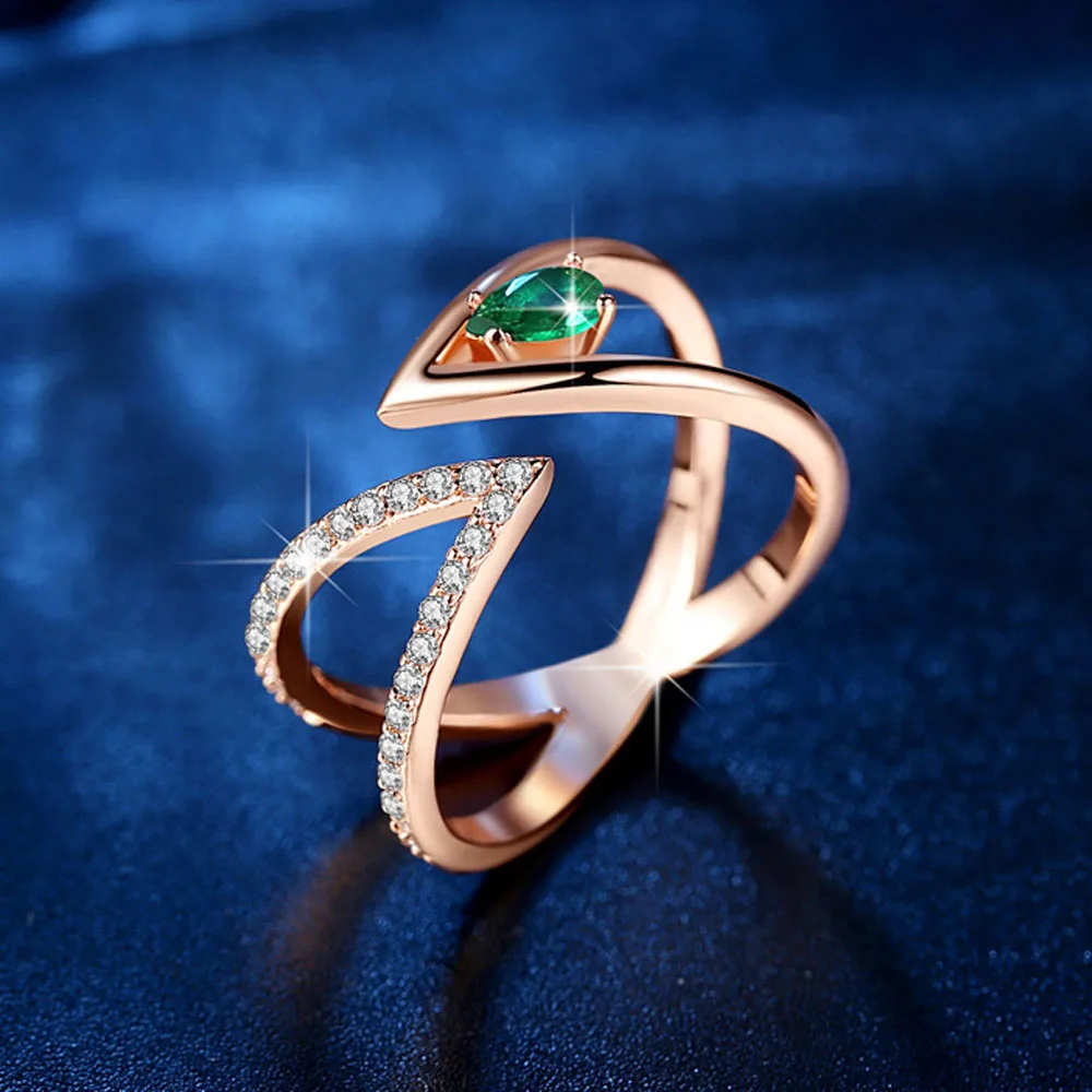 Розовое золото цвет кольца кубический циркон CZ кластер V письмо открытый размер
