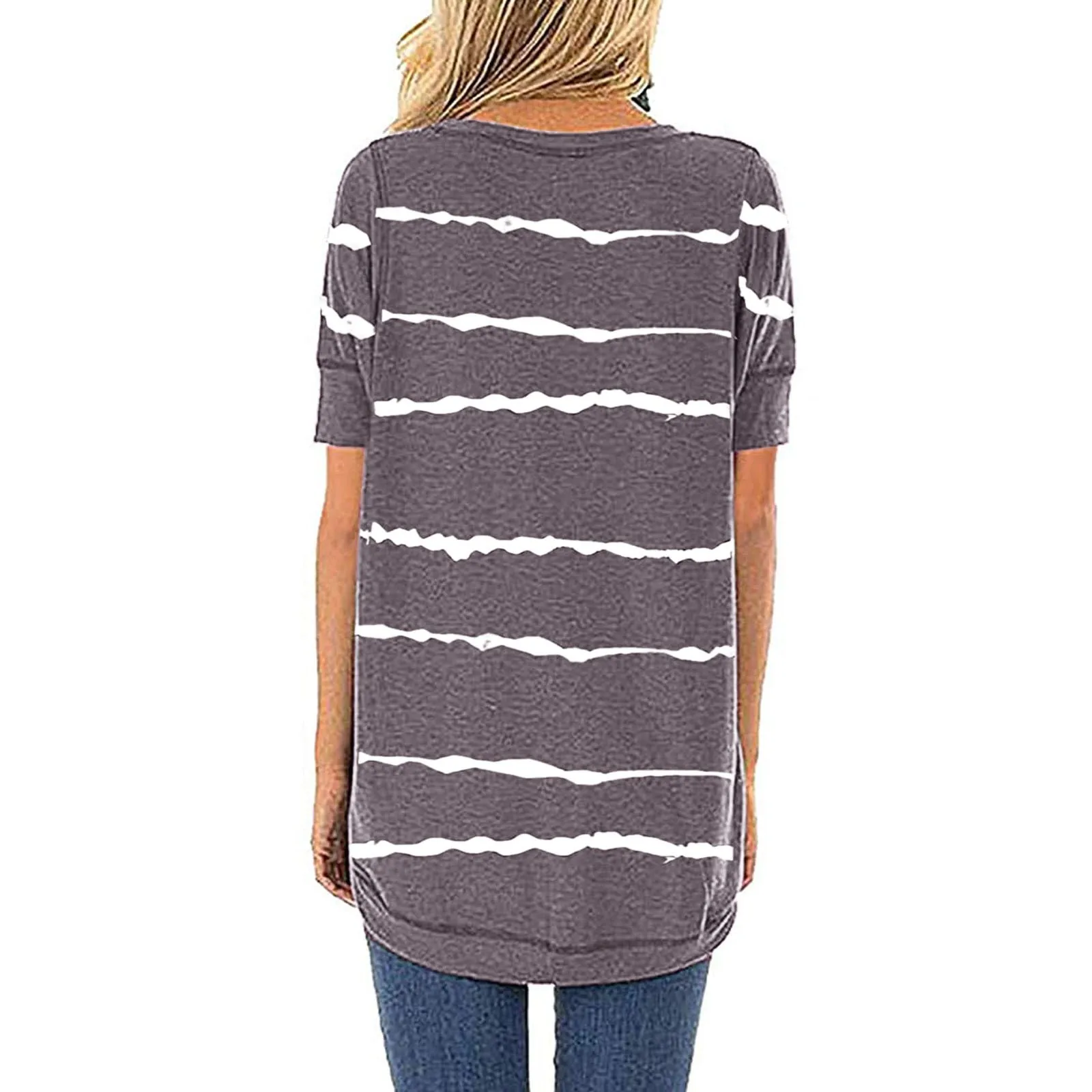 

Fashion Stripe Print Blouse Shirt Round Neck Loose Tops Tee Casual Summer Ladies Female Women Short Sleeve Blusas Pullover