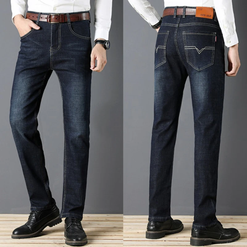 

Black Blue Business Casual Stretch baggy Jean Classic American Clothing Trousers Denim Pants Men Jeans pantalones de hombre