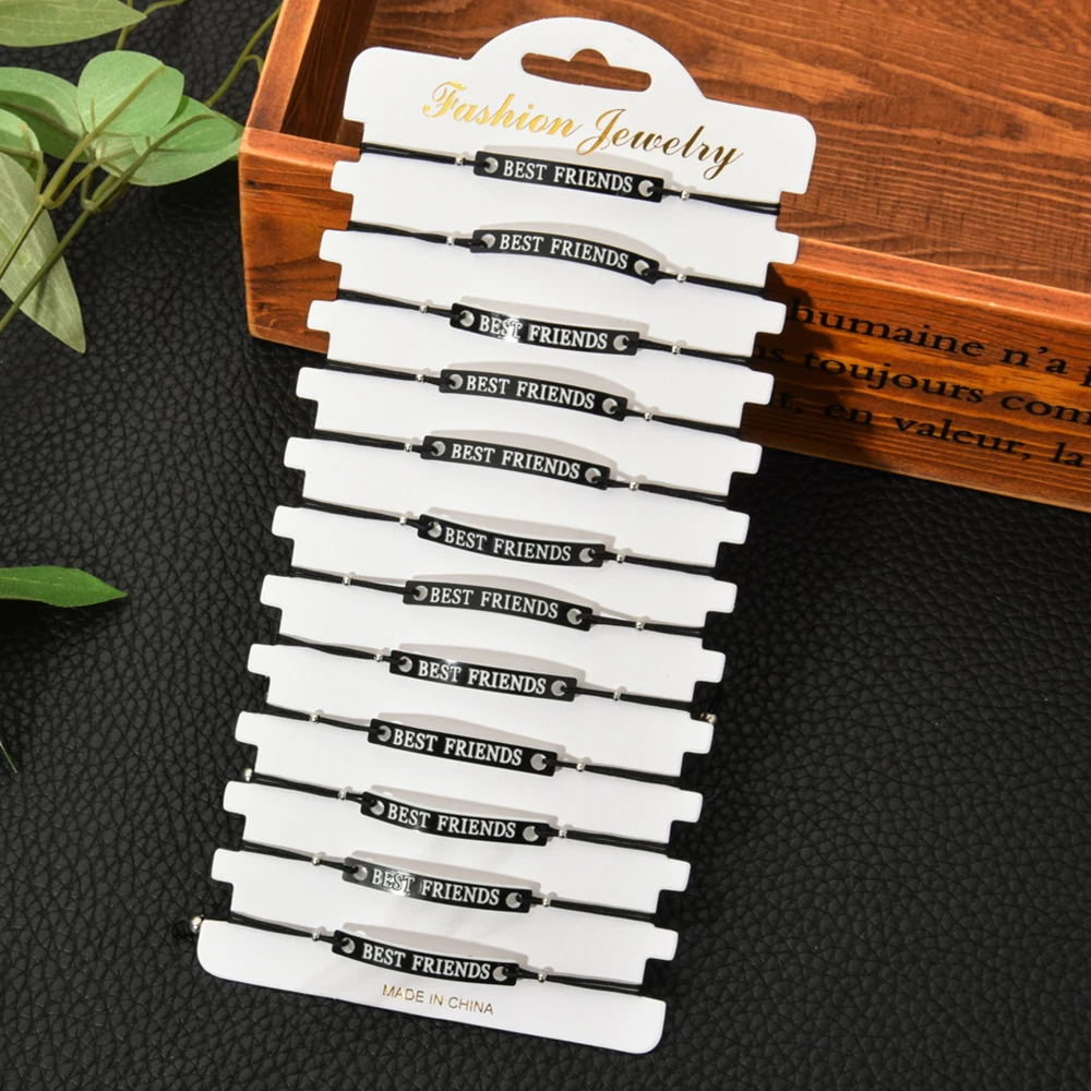 Женский плетеный браслет Best Friends черный веревочка регулируемый ручной работы 12