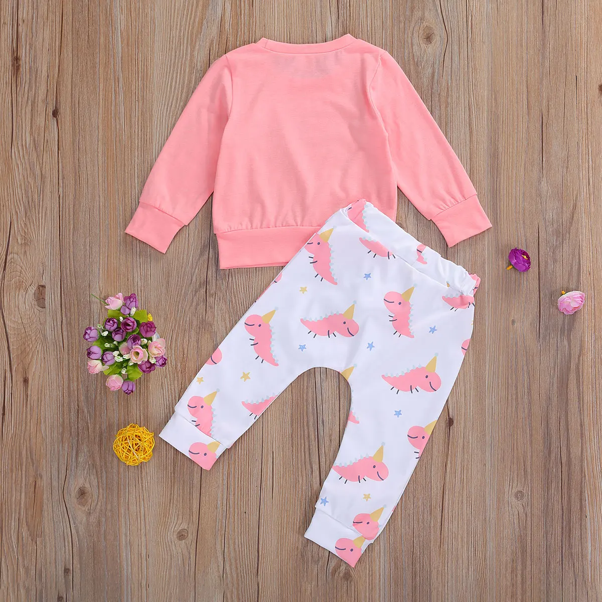 

Newborn Baby Girls 0-3T Fashion 2-piece Outfit Set Long Sleeve Cartoon Dinosaur Print Top and Pants Set