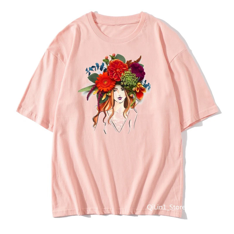 Новинка Забавные футболки с цветочным принтом для девочек Женский Летний милый