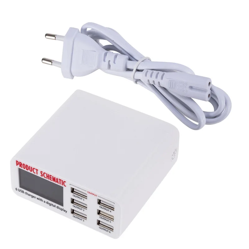 

6-port USB Smart Digital Universal Automatic Identification Charger Independent LCD Display Mobile Phone Charger
