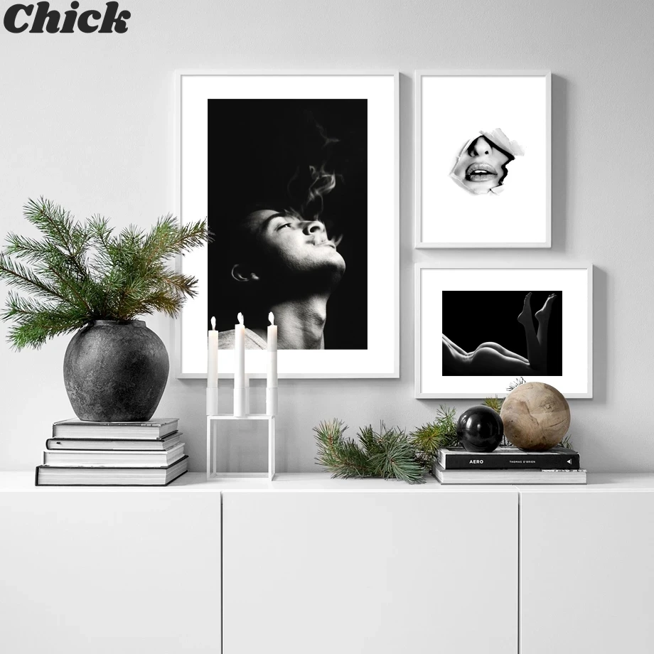 

Black White Vintage Poster Sexy Woman Smoke Wall Art Print Canvas Painting Nordic Poster Nude Wall Picture For Living Room Decor