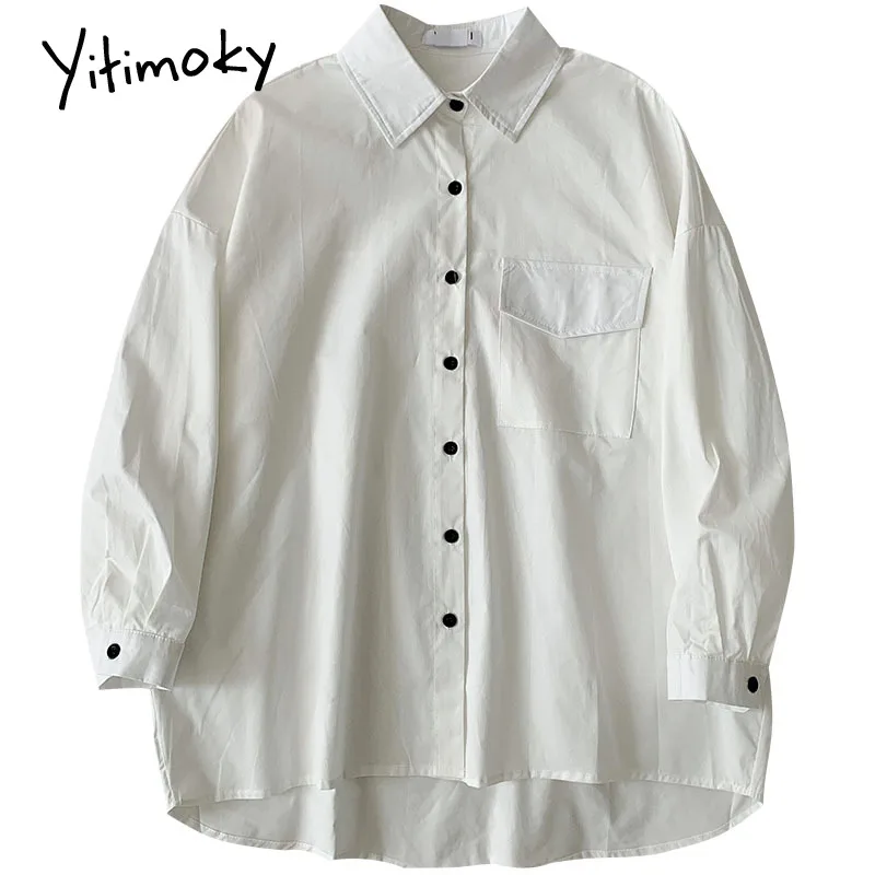 

Yitimoky Women Shirts 2021 Spring Summer New Long Sleeve Blouse Indie Fashion Clothes Solid Vintage Button Up Harajuku Top Shirt