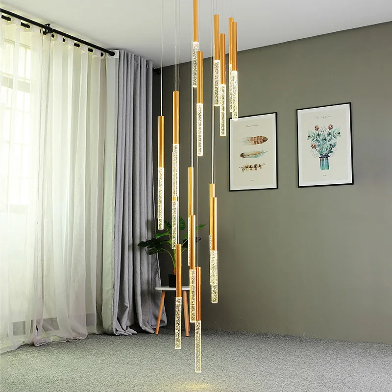 Fss-Lámpara de araña moderna para escalera, lámparas de cristal largas grandes, pasillo, pasillo, cadena dorada, candelabros, decoración del hogar